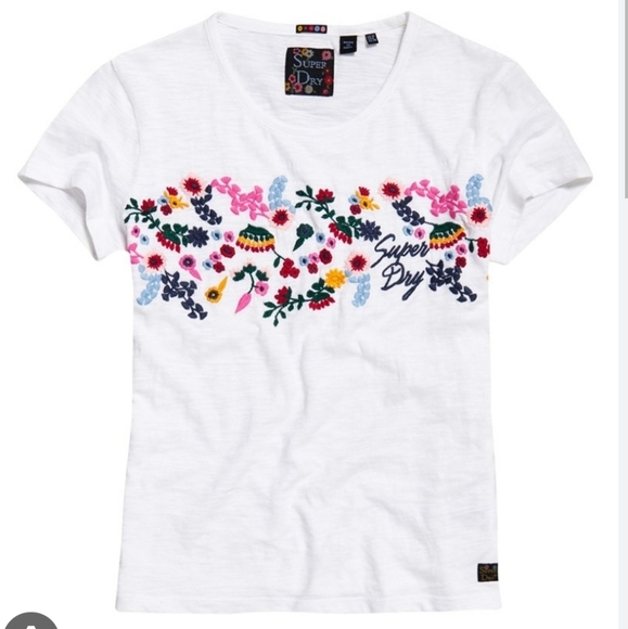 Superdry Women's Lexi Floral Embroidered T-Shirt in Rodeo White US 6 - Picture 1 of 11